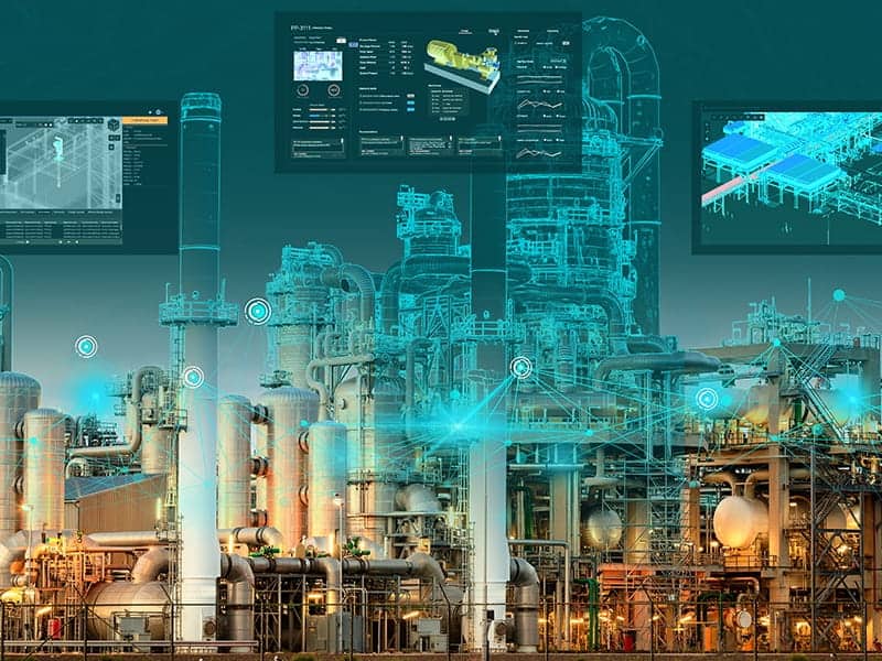 Plant facility with screenshots of PlantSight | Bentley Systems | Infrastructure Engineering Software Company Plant facility with screenshots of PlantSight