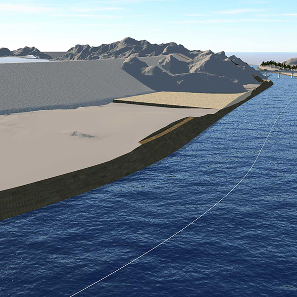 A 3d rendering of a large body of water.