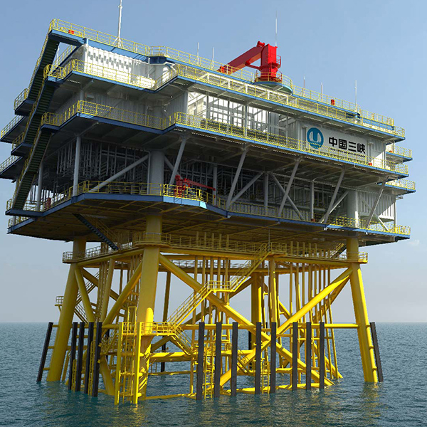 An oil platform in the middle of the ocean.