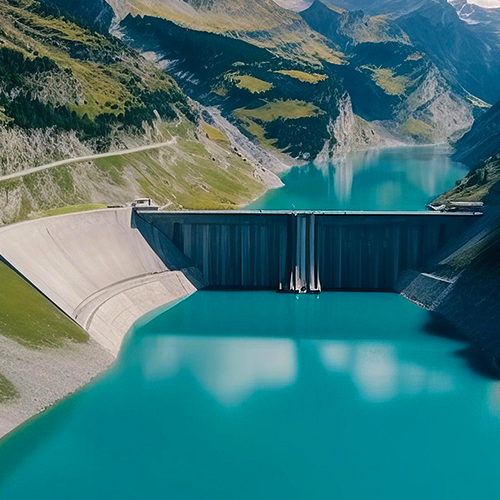 dam in the middle of lake with mountains surrounding it on all sides | Bentley Systems | Infrastructure Engineering Software Company dam in the middle of lake with mountains surrounding it on all sides