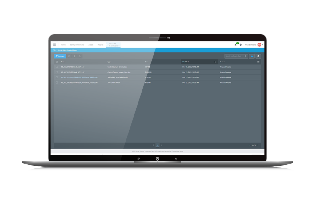 laptop with interface of program on screen displaying different projects a user can access