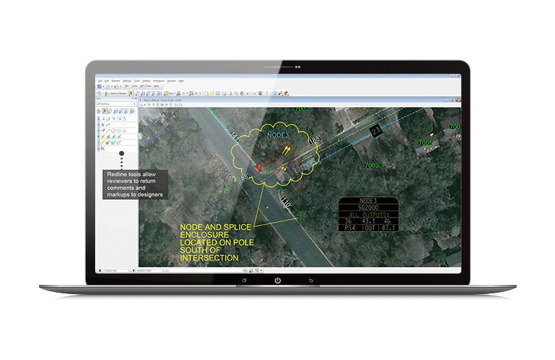 OpenComms PowerView screen showing redline network maps